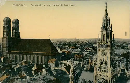Ansichtskarte München Frauenkirche neuer Rathausturm München 1912