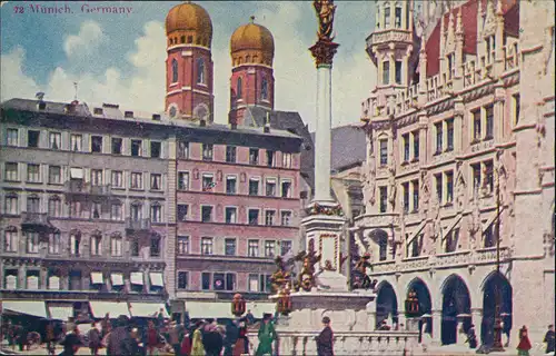 München Marienplatz Mariensäule Frauenkirche Rathaus München 1910