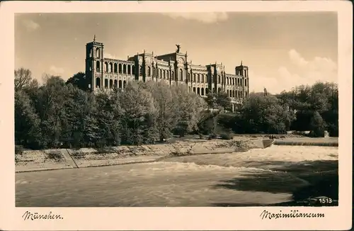 Ansichtskarte München Maximilianeum Isar Stromschnelle 1938