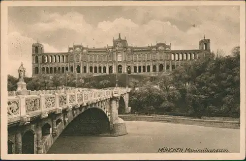 Ansichtskarte Haidhausen-München Maximilianeum Maximiliansbrücke Isar 1924