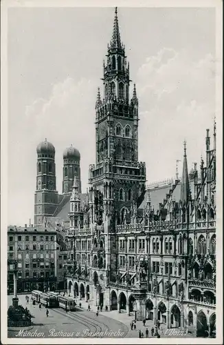 Ansichtskarte München Rathaus Frauenkirche Dom Marienplatz Straßenbahn 1910