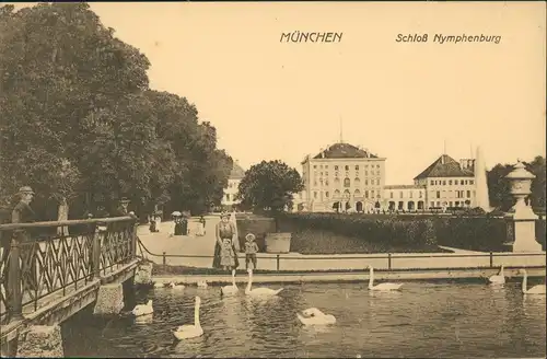 Ansichtskarte München Schloss Nymphenburg Schwäne Teich Park 1910