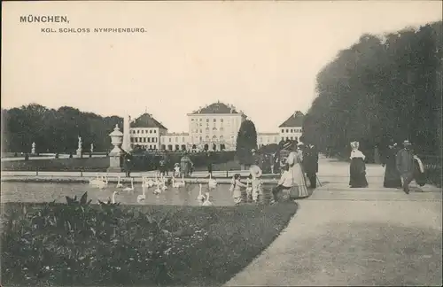 Ansichtskarte München Parkanlage Schloss Nymphenburg Schwäne Teich 1910