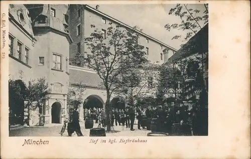 Ansichtskarte München Königliches Hofbräuhaus Hofansicht belebt 1910
