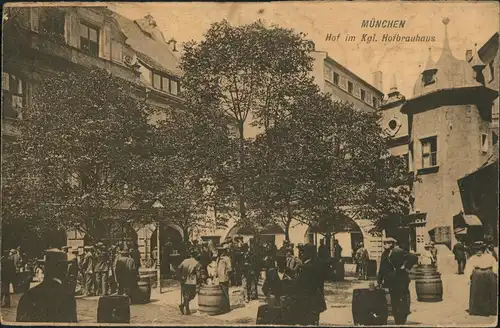 Ansichtskarte München Hof Königliches Hofbräuhaus belebt 1922
