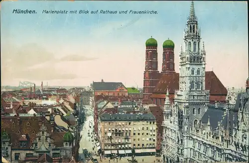 München Künstlerphotochrom AK mit Marienplatz Rathaus Panorama 1922