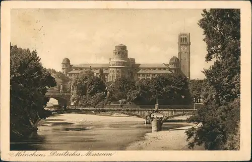 Ansichtskarte München Brücke am Deutschen Museum 1927  Ausstellungsstempel
