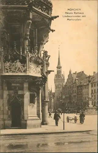 Ansichtskarte München Rathaus Lindwurmecke Marienplatz 1910