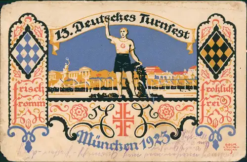 Ansichtskarte München Künstlerkarte 13. Deutsches Turnfest 1923