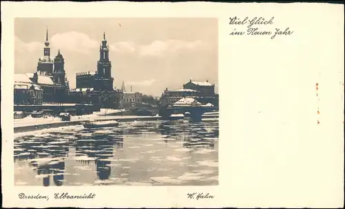 Dresden Glückwunsch - Neujahr/Sylvester Stadt im Winter 1930 Walter Hahn: