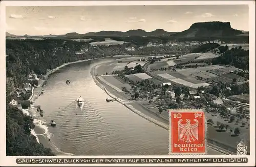 Ansichtskarte Rathen Luftbild Dampfer Fähre Lilienstein 1932 Walter Hahn:3203