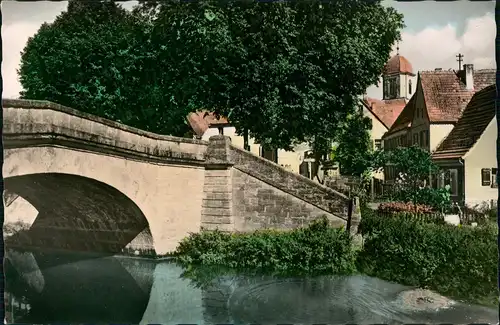 Ansichtskarte Windsbach Rezatbrücke Brücke Teilansicht Wohnhäuser 1960