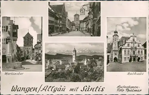 Ansichtskarte Wangen Mehrbild-AK Martinstor, Strasse, Rathaus & Panorama 1955