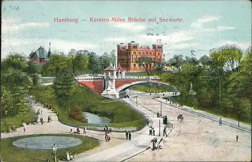 Ansichtskarte St. Pauli-Hamburg Kersten Miles Brücke Seewarte belebt 1909