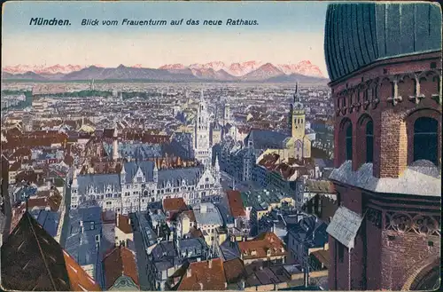 München Panorama Rathaus Frauenkirche Teilansicht Frauenturm 1910