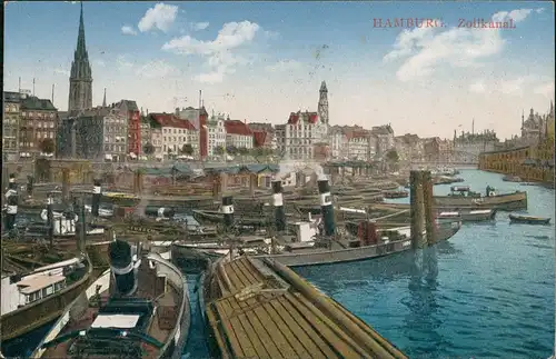 Ansichtskarte Altstadt-Hamburg Zollkanal Panorama Boote Kirche Brücke 1927