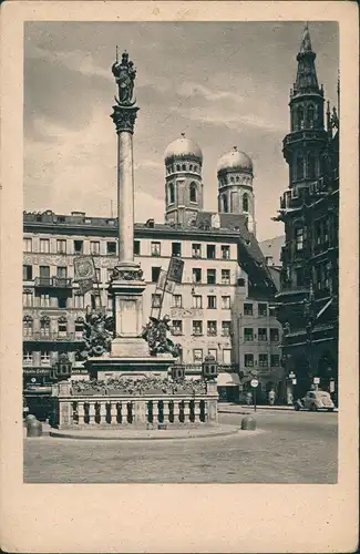 Ansichtskarte München Mariensäule Marienplatz Frauenkirche Fahrzeug 1928