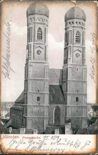 Ansichtskarte München Frauenkirche Turmuhr Frauentürme 1907
