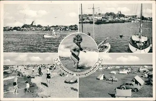 Heiligenhafen Mehrbild-AK "Nackedei" Campingplatz Hafen Strand 1955