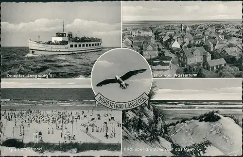 Langeoog 5 Foto-Ansichten ua. Dampfer Langeoog III, Strand, Dünen uvm. 1957