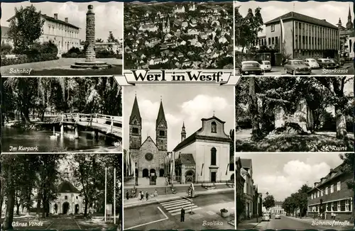 Werl (Westfalen) Stadtteilansichten mit Bahnhof, Sparkasse uvm. 1966