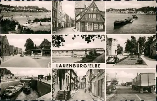 Lauenburg (Elbe) 9 Foto-Ansichten Straßen, Schleuse, Häuser  VW Käfer uvm. 1957
