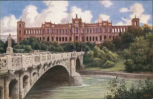 Ansichtskarte Haidhausen-München Maximilianeum Maximiliansbrücke Isar 1910