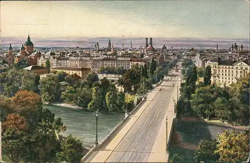 München Blick von Maximilianeum über Maximiliansbrücke Türme 1912