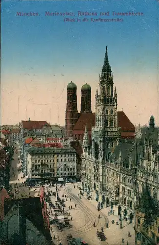 München Blick auf Marienplatz belebt Rathaus Frauenkirche Kaufingerstraße 1924