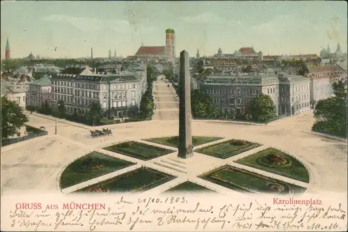München Panorama Karolinenplatz Baselisk Frauenkirche Rondell 1903