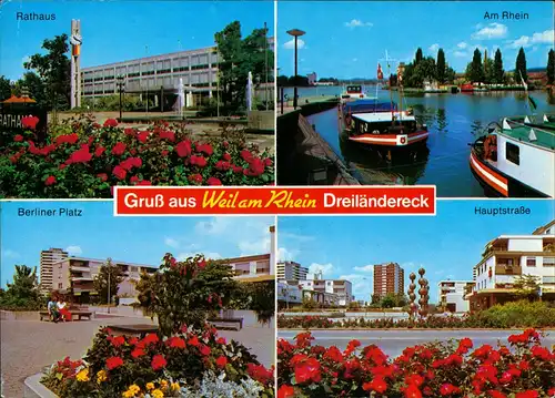 Weil am Rhein 4 Foto-Ansichten Rathaus, Berliner Platz, Hauptstr. Schiffe 1990