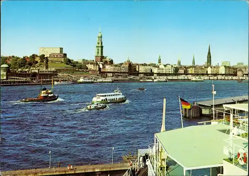 Ansichtskarte Hamburg Hafen Panorma mit Schlepper und Rundfahrt Schiff 1971