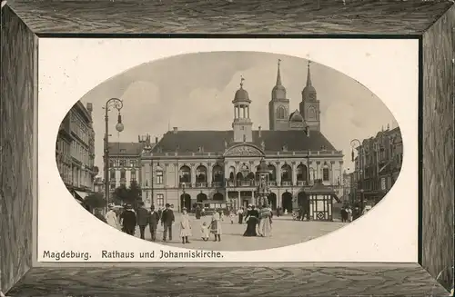 Altstadt-Magdeburg Johanniskirche Altes Rathaus Paspartout Rahmenkarte 1912