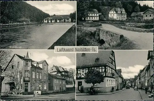 Nastätten 4 Ansichten Waldbad, Teilansicht, Rheinhotel, Strassen 1959