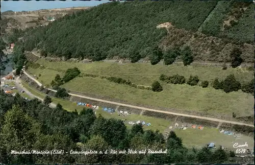 Monschau/Eifel Montjoie Campingplatz a.d. Rur mit Blick Rosenthal 1960