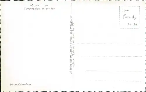 Monschau/Eifel Montjoie Campingplatz a.d. Rur mit Blick Rosenthal 1960
