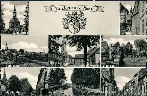 Bockenem Mehrbild-AK ua. Stadtbad, Kirche, Marktplatz, Königstraße uvm. 1962