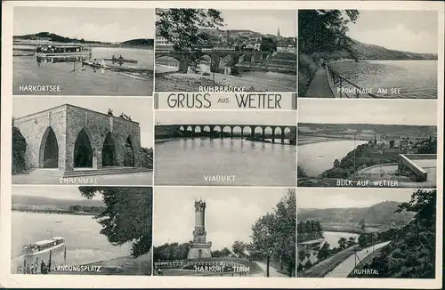 Wetter (Ruhr) Mehrbild-AK Ehrenmal, Harkort-Turm, See, Ruhrtal Partie uvm. 1950