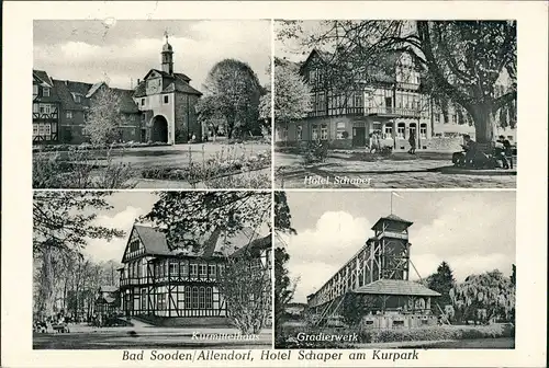 Bad Sooden-Allendorf Mehrbild-AK mit Hotel Schaper am Kurpark 1955