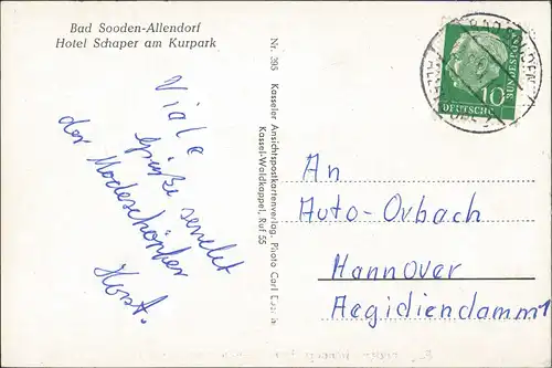 Bad Sooden-Allendorf Mehrbild-AK mit Hotel Schaper am Kurpark 1955
