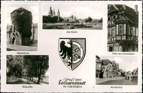 Seligenstadt Mehrbildkarte 5 Echtfoto-Ansichten ua. Marktplatz 1960