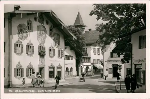 Oberammergau Straßen Partie beim Geroldshaus, VW Käfer, Zigarrenhaus 1953