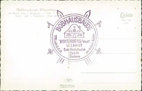 Ansichtskarte Winterberg Bobhausbaude Inh. Walter Ernst Café Restaurant 1955