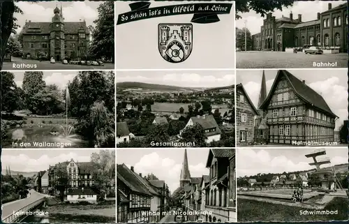 Alfeld (Leine) Mehrbild-AK Bahnhof, Museum, Leine-Brücke, Schwimmbad uvm. 1960