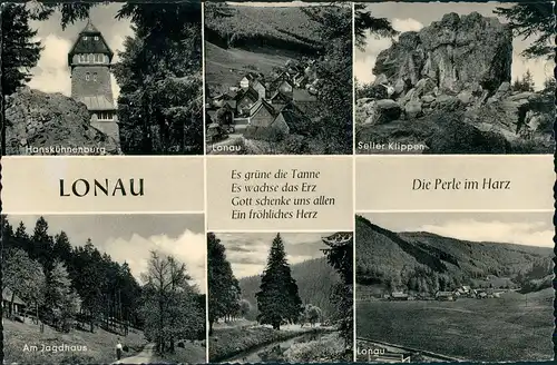 Lonau-Herzberg (Harz) Mehrbild-AK Klippen, Hanskühnenburg, Jagdhaus uvm. 1960