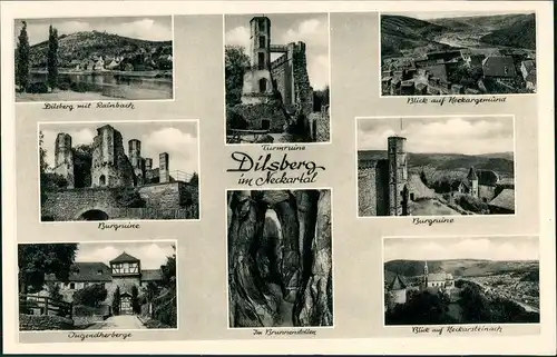Dilsberg-Neckargemünd Mehrbild-AK Burgruine, Jugendherberge, Rainbach uvm. 1958
