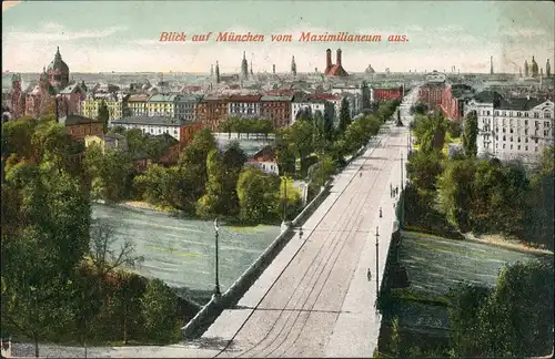 München Panorama Ansicht vom Maximilianeum über Maximiliansbrücke Isar 1909