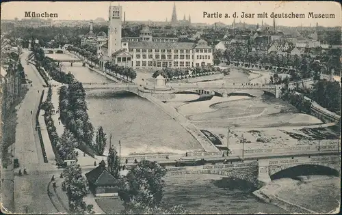 Ansichtskarte München Isarpartie und Deutsches Museum Panorama Brücken 1910