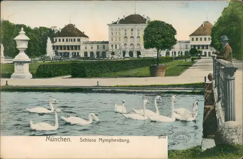 München Schloss Nymphenburg Parkanlage Schwäne Wasserkunst 1910