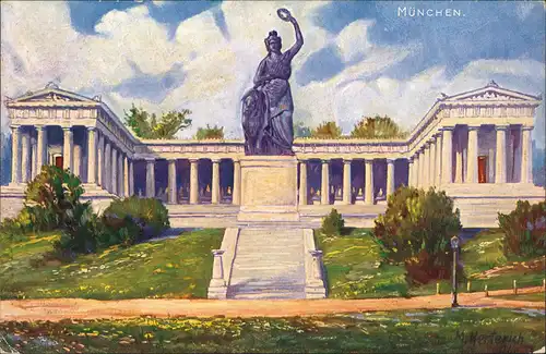 Ludwigsvorstadt-München Bavaria mit Ruhmeshalle, Denkmal, Munich Postcard 1918